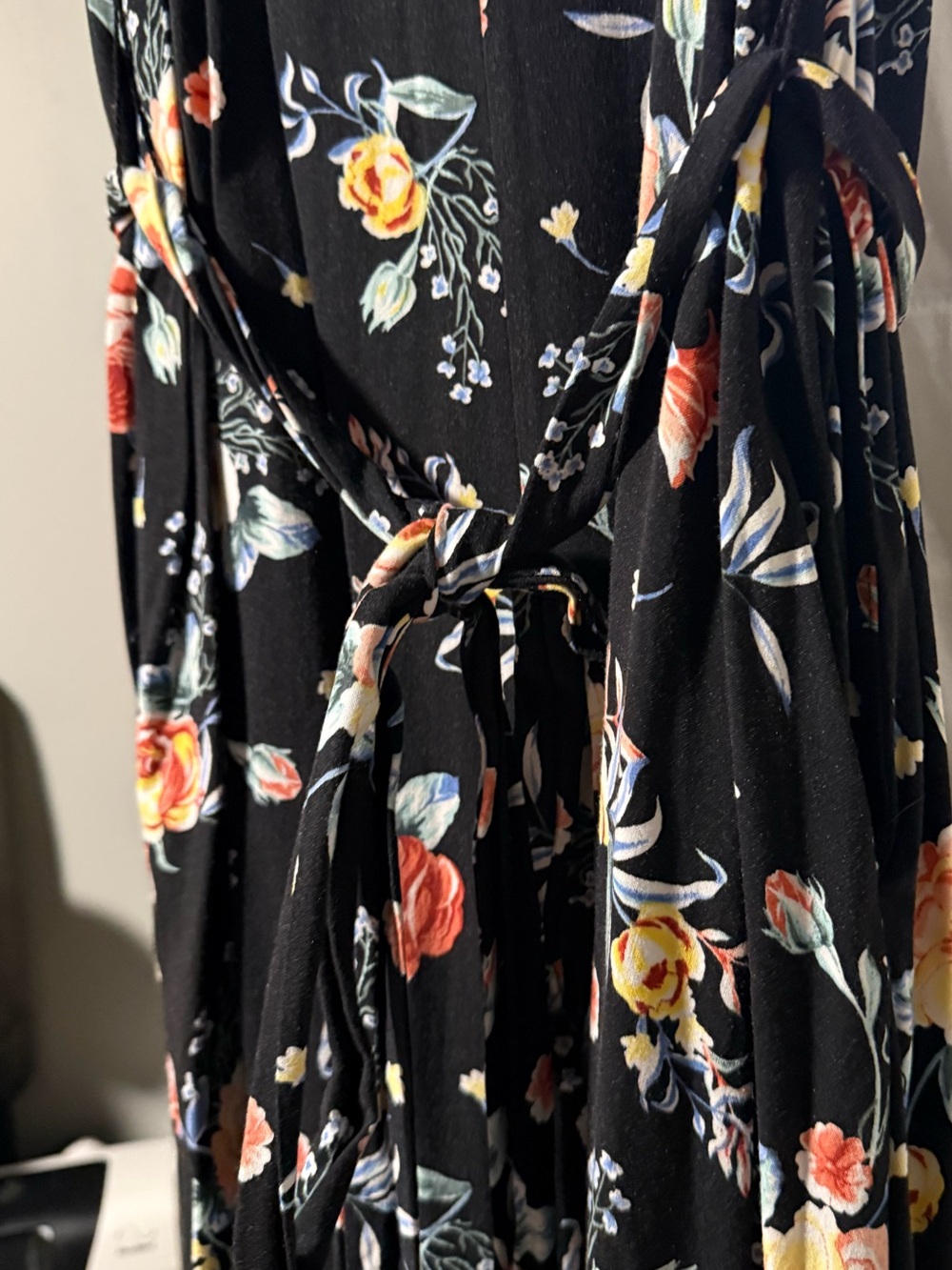 torrid Black Floral Tie-Waist Long Sleeve Dress- size 1 or (14/16)